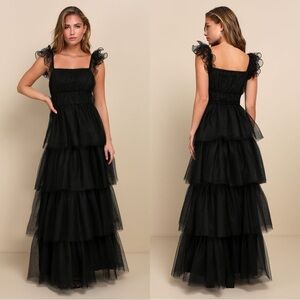 Lulu's Black Tiered Ruffled Gown